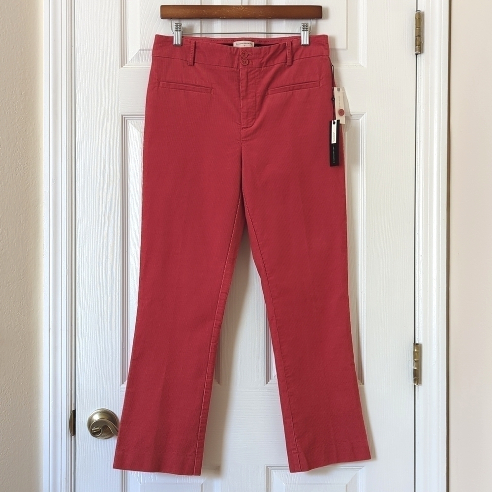 Anthropologie The Essential Pinwale Corduroy Slim Cropped Flare Trousers Pink 6